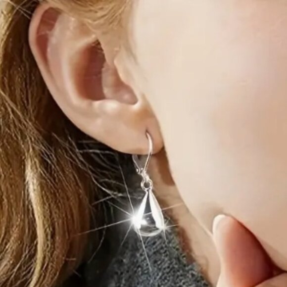 925 Sterling Silver - Teardrop - Shaped Polished Dangle Earrings - Picture 2 of 3